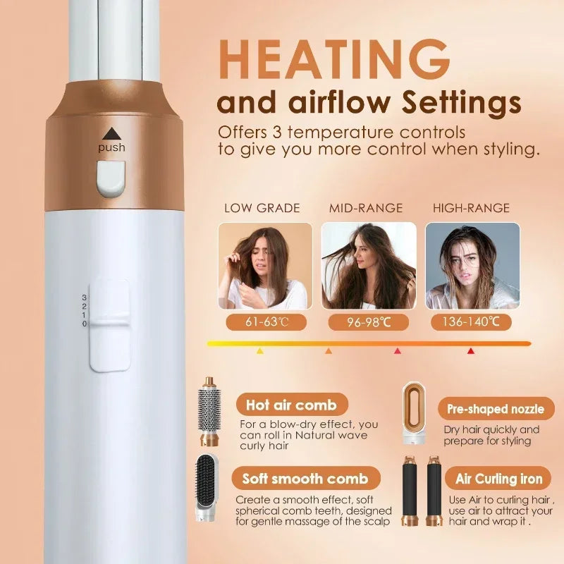 Juego 5 en 1: secador de pelo, peine caliente, rizador profesional, plancha para el cabello y herramienta de peinado. Para uso profesional y doméstico.